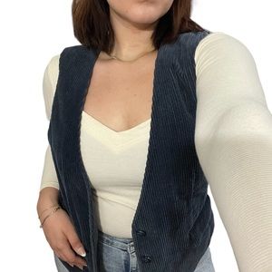 Corduroy Blue Vest (Velvet Back)
